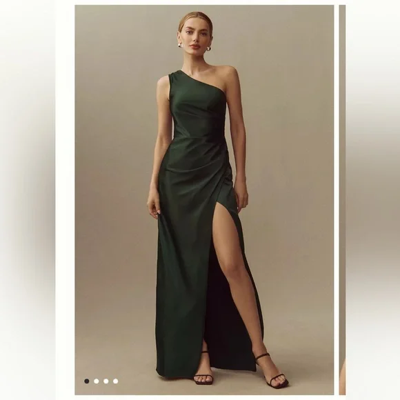BHLDN Scottie Forest Green One-Shoulder Gown - Picture 1 of 3